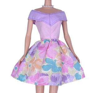 Barbie 1995 Special Fashion Gift Set Dress Pastel Floral Off The Shoulder Vtg